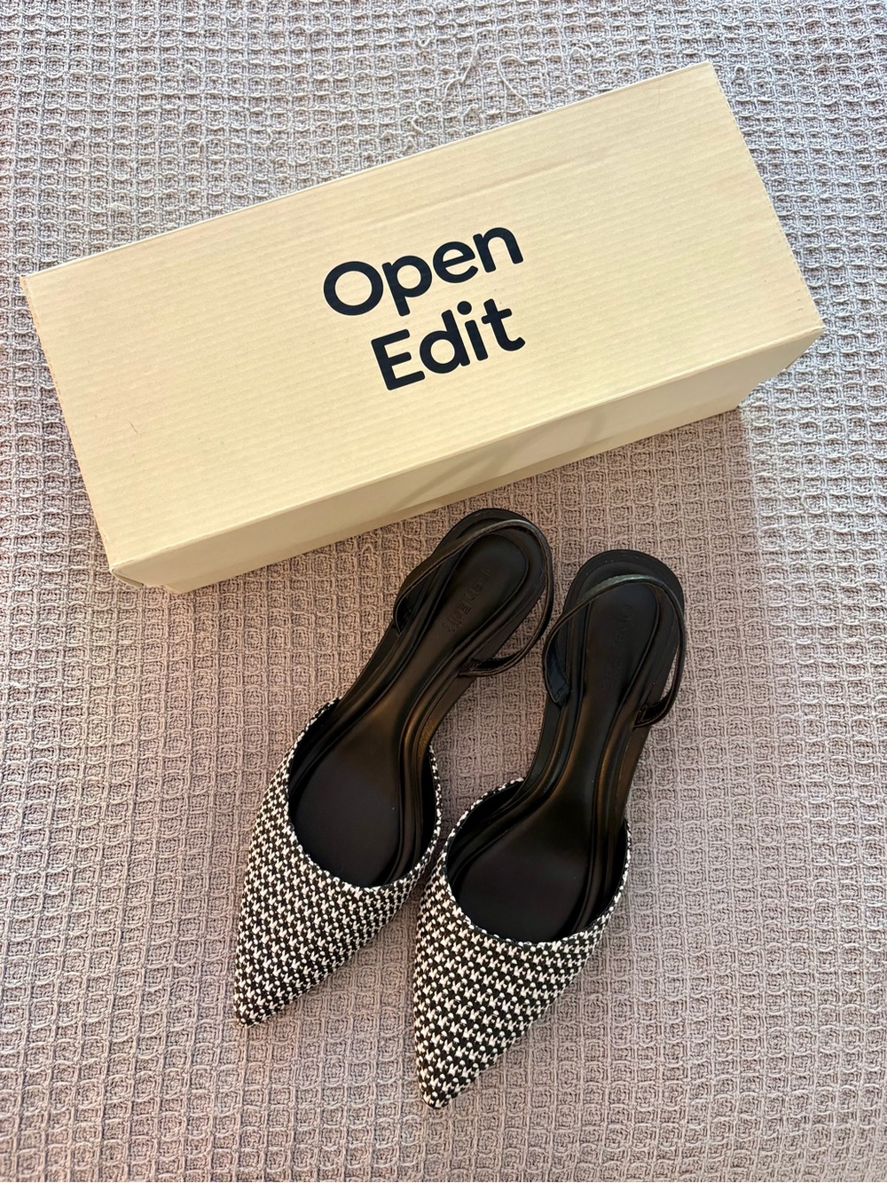 Open Edit Cammie Kitten Heel Slingback Pump - 7.5 - Black & White  Houndstooth